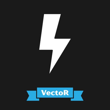 White Lightning bolt icon isolated on black background. Flash sign. Charge flash icon. Thunder bolt. Lighting strike. Vector Illustrationのイラスト素材
