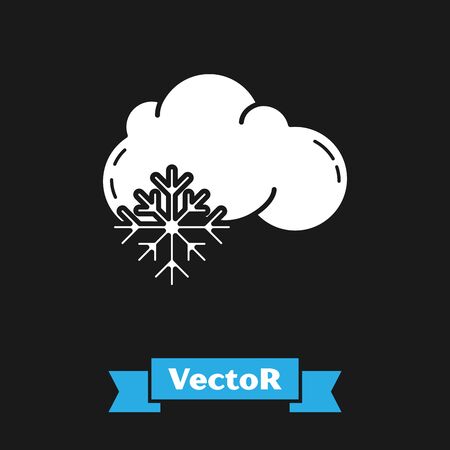 White Cloud with snow icon isolated on black background. Cloud with snowflakes. Single weather icon. Snowing sign. Vector Illustrationのイラスト素材