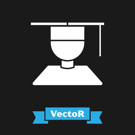 White Graduate and graduation cap icon isolated on black background. Vector Illustrationのイラスト素材