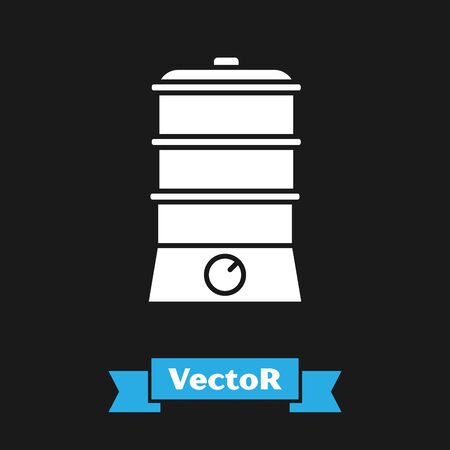 White Double boiler icon isolated on black background. Vector Illustrationのイラスト素材