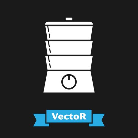 White Double boiler icon isolated on black background. Vector Illustrationのイラスト素材