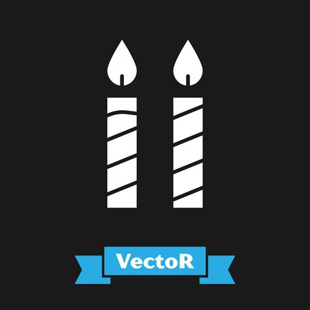 White Birthday cake candles icon isolated on black background. Vector Illustrationのイラスト素材