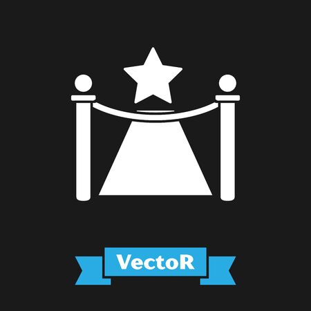 White Carpet with barriers and star icon isolated on black background. VIP event, luxury celebration. Celebrity party entrance. Vector Illustrationのイラスト素材