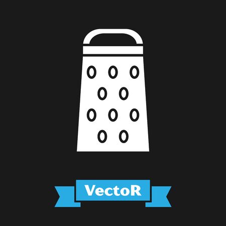 White Grater icon isolated on black background. Kitchen symbol. Cooking utensil. Cutlery sign. Vector Illustrationのイラスト素材