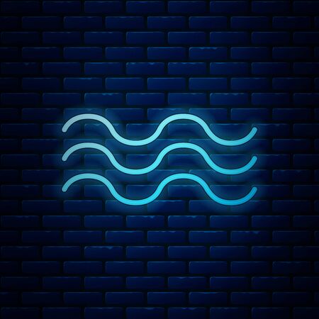 Glowing neon Waves icon isolated on brick wall background. Vector Illustrationのイラスト素材