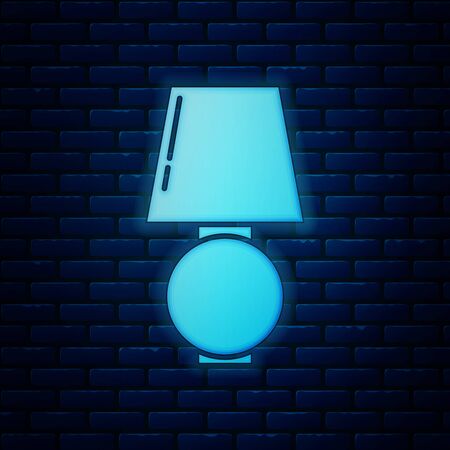 Glowing neon Table lamp icon isolated on brick wall background. Vector Illustrationのイラスト素材