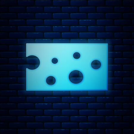 Glowing neon Cheese icon isolated on brick wall background. Vector Illustrationのイラスト素材