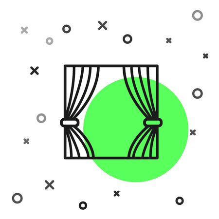 Black line Curtain icon isolated on white background. For theater  scene backdrop, concert grand opening or cinema premiere. Vector Illustrationのイラスト素材