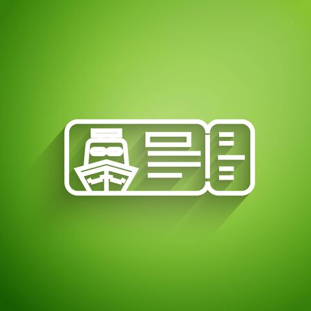 White line Cruise ticket for traveling by ship icon isolated on green background. Travel by Cruise liner. Cruises to Paradise. Vector Illustrationのイラスト素材