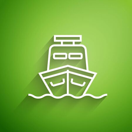 White line Ship icon isolated on green background. Vector Illustrationのイラスト素材