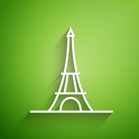 White line Eiffel tower icon isolated on green background. France Paris landmark symbol. Vector Illustrationのイラスト素材
