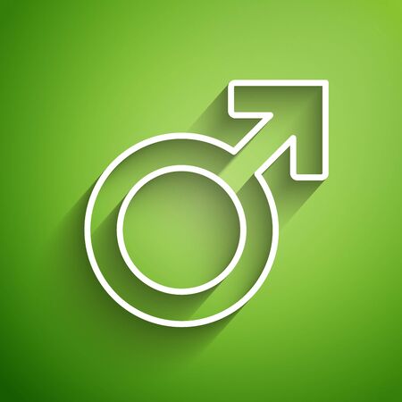 White line Male gender symbol icon isolated on green background. Vector Illustrationのイラスト素材