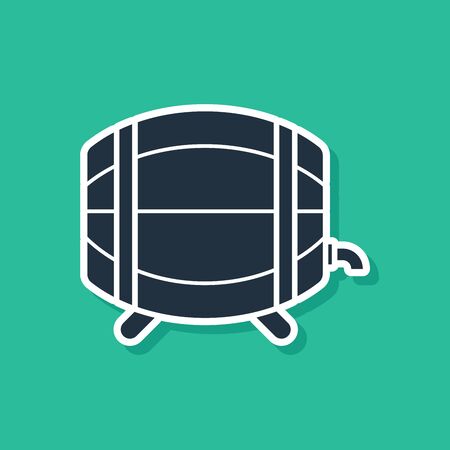 Blue Wooden barrel on rack with stopcock icon isolated on green background. Vector Illustrationのイラスト素材