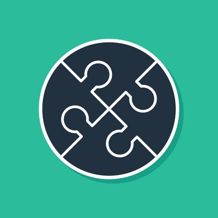 Blue Piece of puzzle icon isolated on green background. Business, marketing, finance, template, layout, infographics, internet concept. Vector Illustrationのイラスト素材