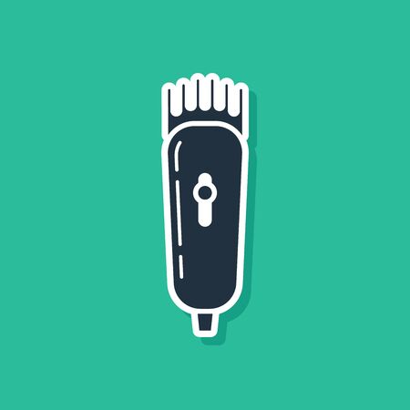 Blue Electrical hair clipper or shaver icon isolated on green background. Barbershop symbol. Vector Illustrationのイラスト素材