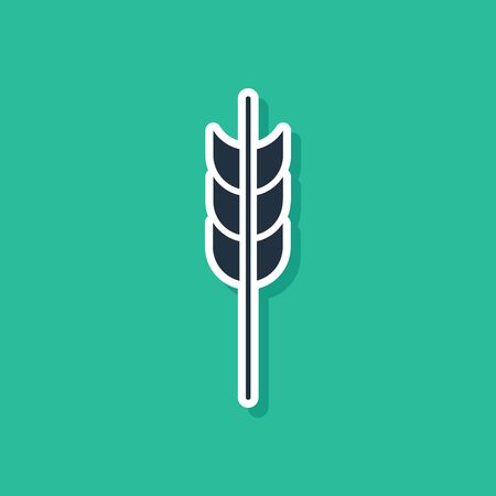 Blue Cereals set with rice, wheat, corn, oats, rye, barley icon isolated on green background. Ears of wheat bread symbols. Vector Illustrationのイラスト素材