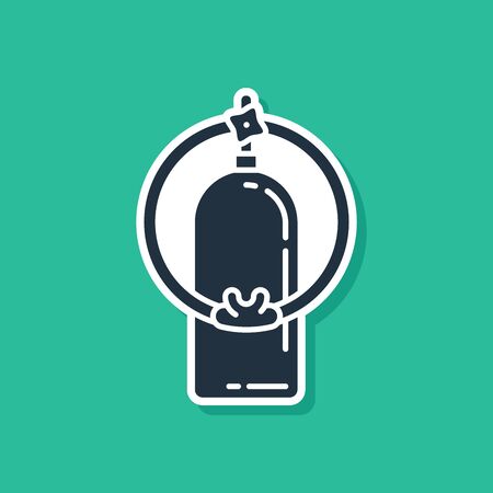 Blue Aqualung icon isolated on green background. Oxygen tank for diver. Diving equipment. Extreme sport. Sport equipment. Vector Illustrationのイラスト素材