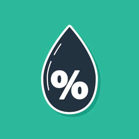Blue Water drop percentage icon isolated on green background. Humidity analysis. Vector Illustrationのイラスト素材