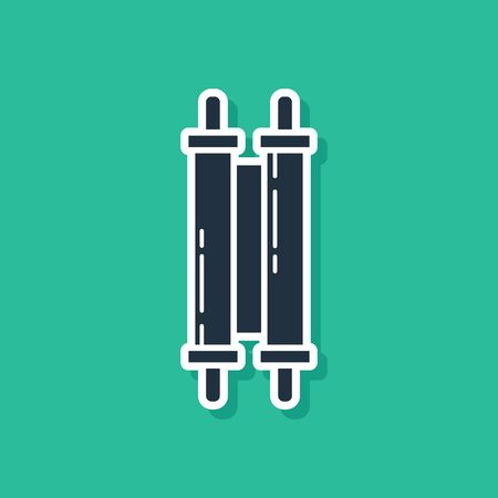 Blue Torah scroll icon isolated on green background. Jewish Torah in expanded form. Star of David symbol. Old parchment scroll. Vector Illustrationのイラスト素材