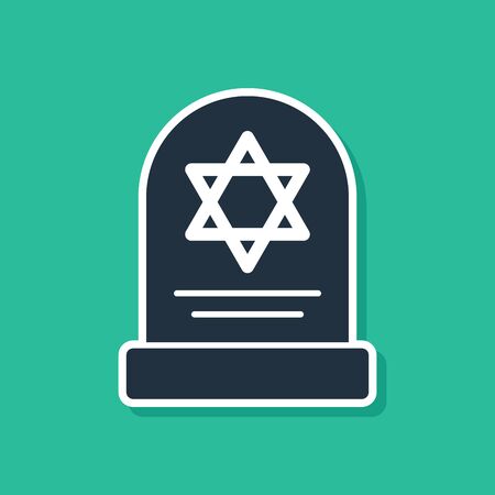 Blue Tombstone with star of david icon isolated on green background. Jewish grave stone. Gravestone icon. Vector Illustrationのイラスト素材