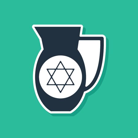 Blue Decanter with star of david icon isolated on green background. Pottery jug. Organic product in carafe. Vector Illustrationのイラスト素材