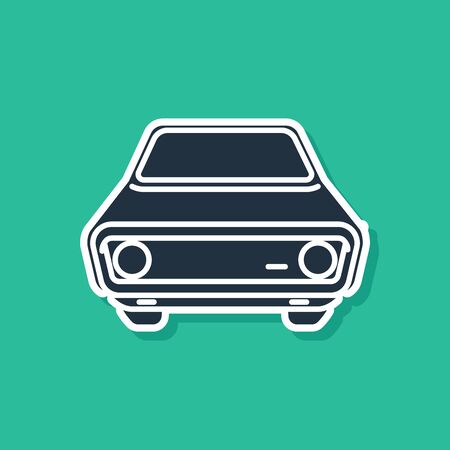 Blue Car icon isolated on green background. Front view. Vector Illustrationのイラスト素材