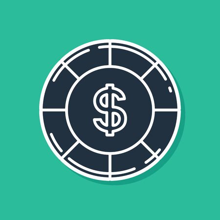 Blue Casino chip with dollar symbol icon isolated on green background. Casino gambling. Vector Illustrationのイラスト素材