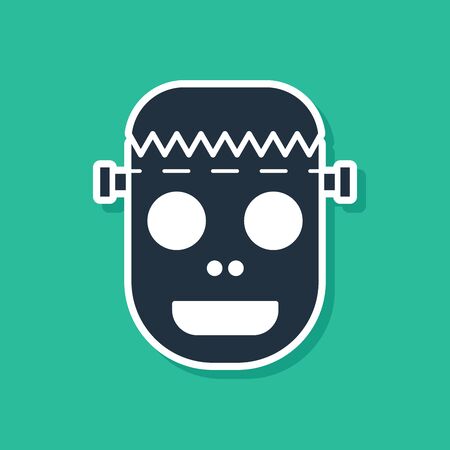Blue Zombie mask icon isolated on green background. Happy Halloween party. Vector Illustrationのイラスト素材