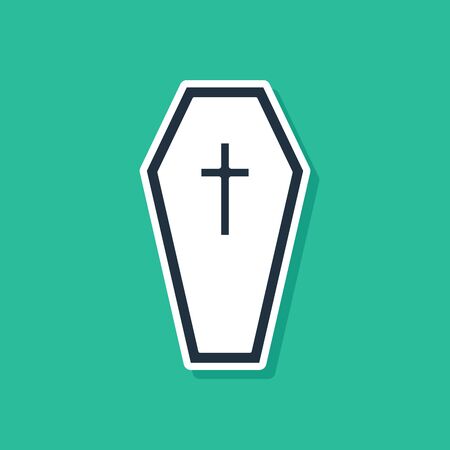 Blue Coffin with christian cross icon isolated on green background. Happy Halloween party. Vector Illustrationのイラスト素材