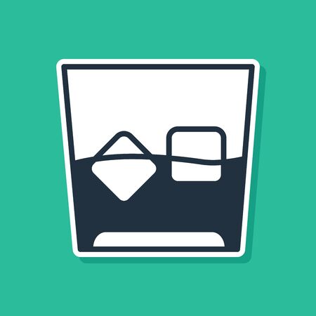 Blue Glass of whiskey and ice cubes icon isolated on green background. Vector Illustrationのイラスト素材
