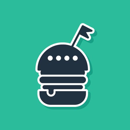 Blue Burger icon isolated on green background. Hamburger icon. Cheeseburger sandwich sign. Fast food menu. Vector Illustrationのイラスト素材