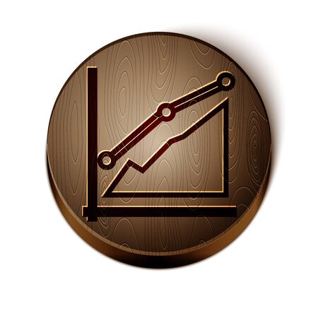 Brown line Pie chart infographic icon isolated on white background. Diagram chart sign. Wooden circle button. Vector Illustrationのイラスト素材