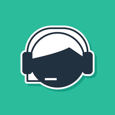 Blue Man with a headset icon isolated on green background. Support operator in touch. Concept for call center, client support service. Vector Illustrationのイラスト素材