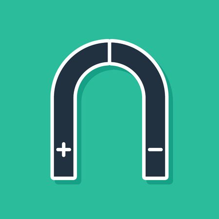 Blue Magnet icon isolated on green background. Horseshoe magnet, magnetism, magnetize, attraction. Vector Illustrationのイラスト素材