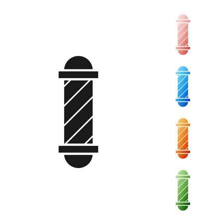 Black Classic Barber shop pole icon isolated on white background. Barbershop pole symbol. Set icons colorful. Vector Illustrationのイラスト素材
