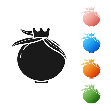 Black Pomegranate icon isolated on white background. Garnet fruit. Set icons colorful. Vector Illustrationのイラスト素材