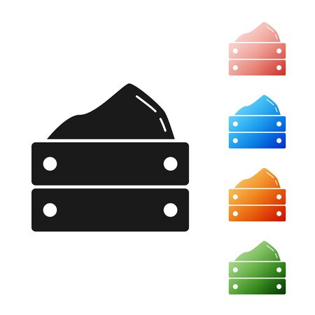Black Wooden box with harvest icon isolated on white background. Set icons colorful. Vector Illustrationのイラスト素材