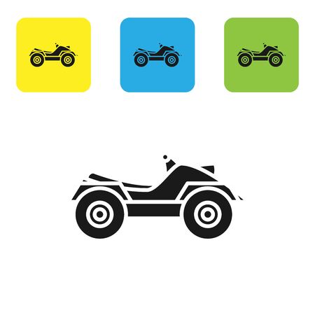 Black All Terrain Vehicle or ATV motorcycle icon isolated on white background. Quad bike. Extreme sport. Set icons colorful square buttons. Vector Illustrationのイラスト素材