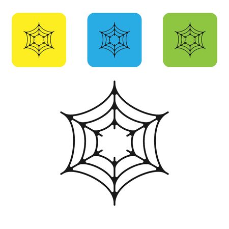 Black Spider web icon isolated on white background. Cobweb sign. Happy Halloween party. Set icons colorful square buttons. Vector Illustrationのイラスト素材