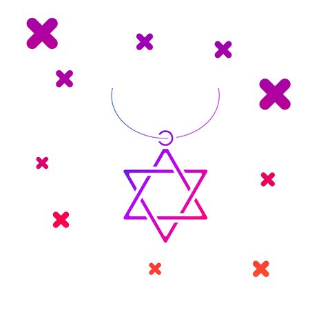 Color Star of David necklace on chain icon isolated on white background. Jewish religion symbol. Symbol of Israel. Jewellery and accessory. Gradient random dynamic shapes. Vector Illustrationのイラスト素材
