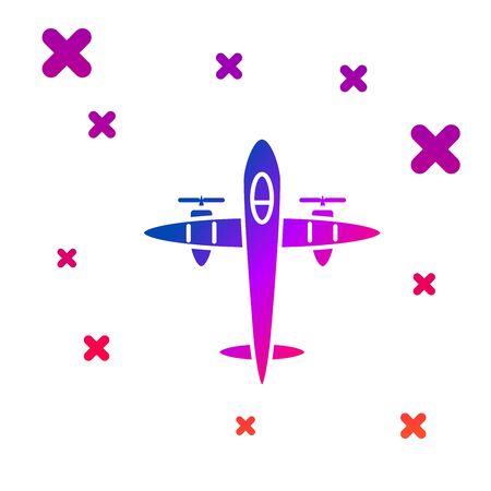 Color Old retro vintage plane icon isolated on white background. Flying airplane icon. Airliner sign. Gradient random dynamic shapes. Vector Illustrationのイラスト素材