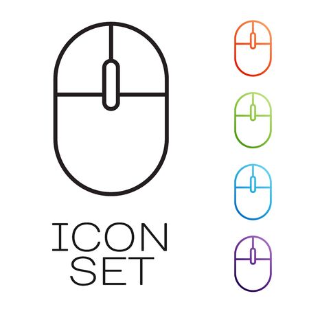 Black line Computer mouse icon isolated on white background. Optical with wheel symbol. Set icons colorful. Vector Illustrationのイラスト素材