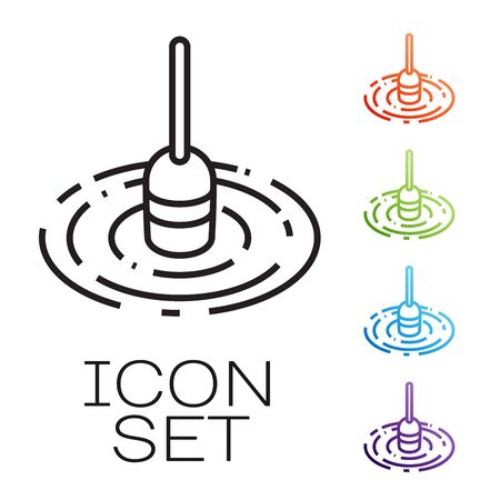 Black line Fishing float in water icon isolated on white background. Fishing tackle. Set icons colorful. Vector Illustrationのイラスト素材