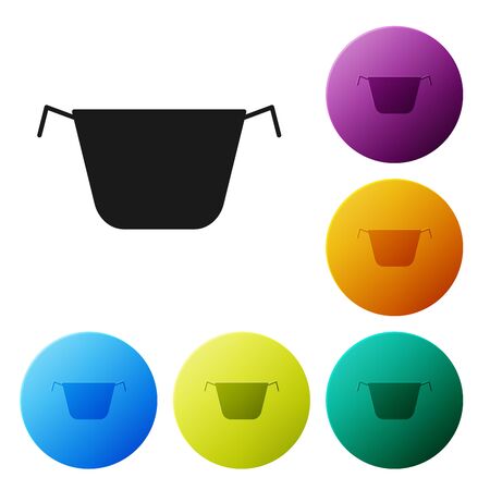 Black Cooking pot icon isolated on white background. Boil or stew food symbol. Set icons colorful circle buttons. Vector Illustrationのイラスト素材
