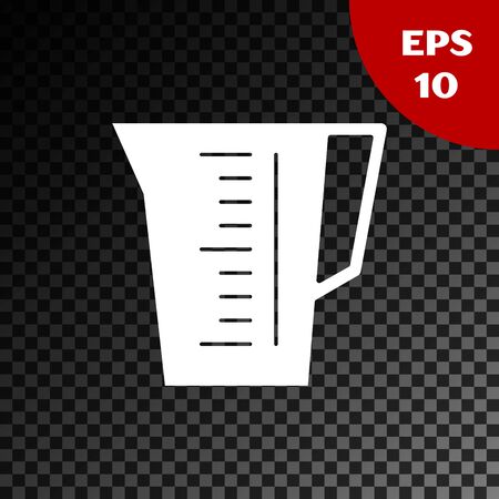 White Measuring cup to measure dry and liquid food icon isolated on transparent dark background. Plastic graduated beaker with handle. Vector Illustrationのイラスト素材