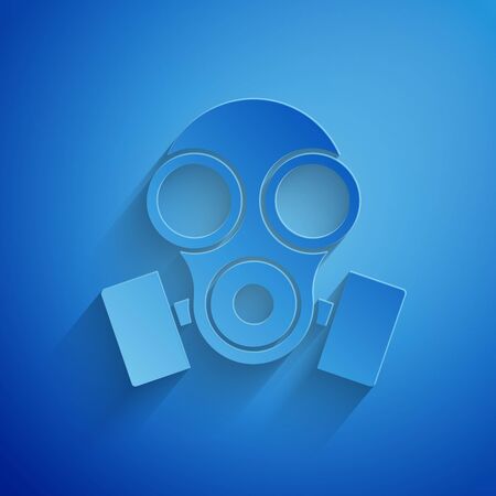 Paper cut Gas mask icon isolated on blue background. Respirator sign. Paper art style. Vector Illustrationのイラスト素材