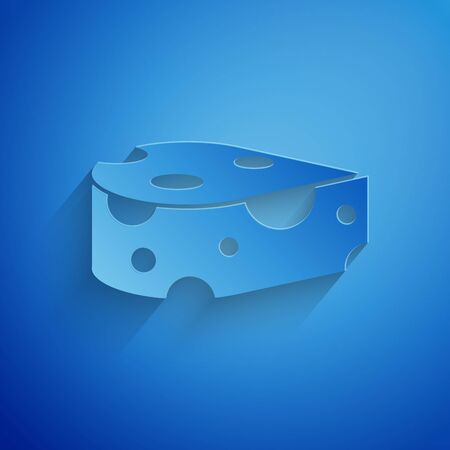 Paper cut Cheese icon isolated on blue background. Paper art style. Vector Illustrationのイラスト素材