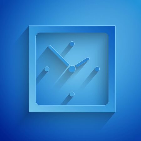 Paper cut Clock icon isolated on blue background. Time symbol. Paper art style. Vector Illustrationのイラスト素材
