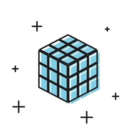 Black cube icon isolated on white background. Mechanical puzzle toy. cube 3d combination puzzle. Vector Illustrationのイラスト素材