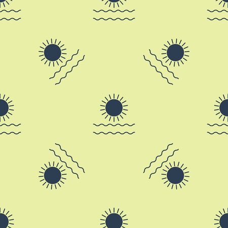 Blue Sun and waves icon isolated seamless pattern on yellow background. Vector Illustration